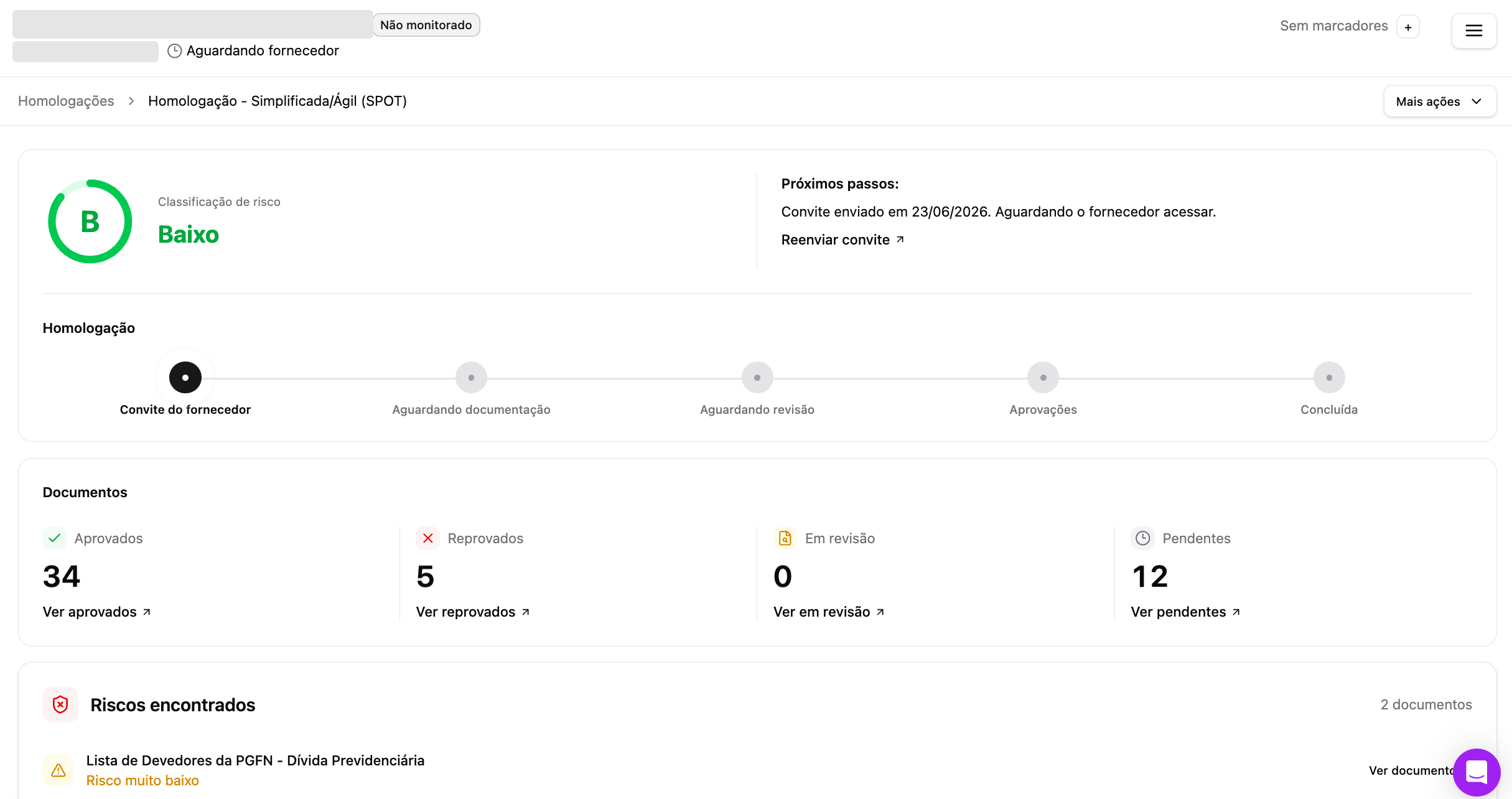 Novo Painel da Categoria na Linkana: classificação de risco, linha do tempo da homologação, resumo de documentos por status e riscos encontrados