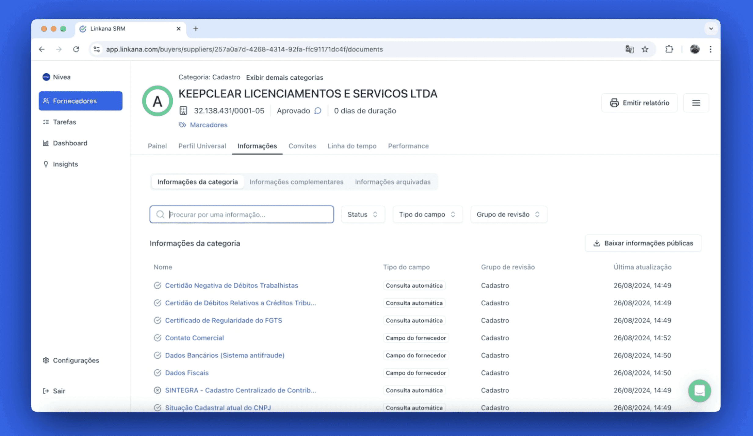 Busca e edição otimizada na aba de Informações Homologação