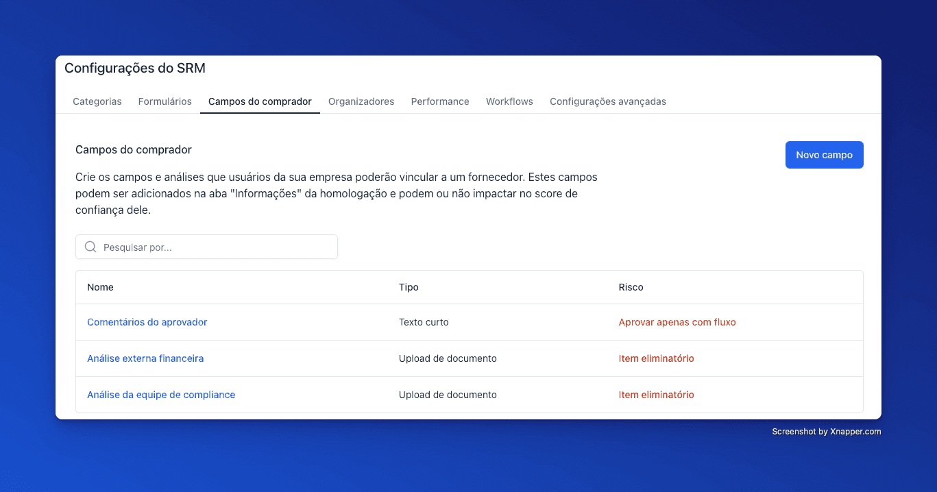 Configuração de campos do comprador