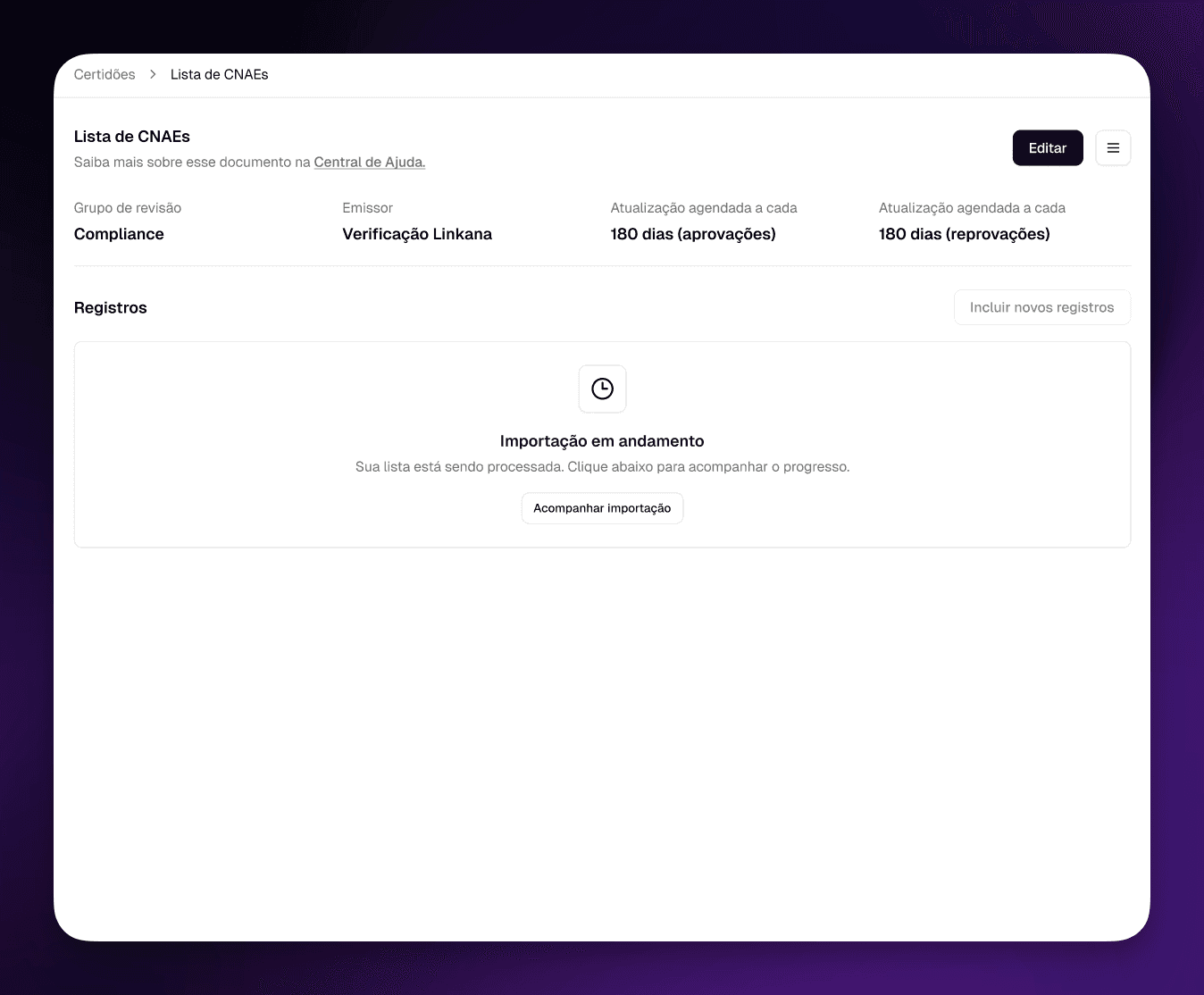 Consulta de Lista de CNAEs