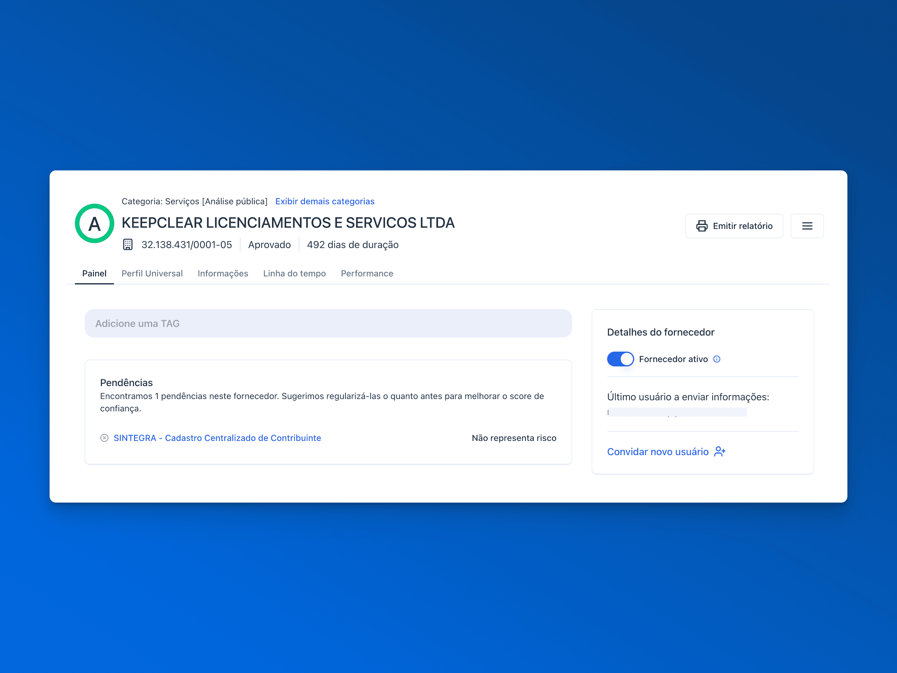 Painel do fornecedor na linkana