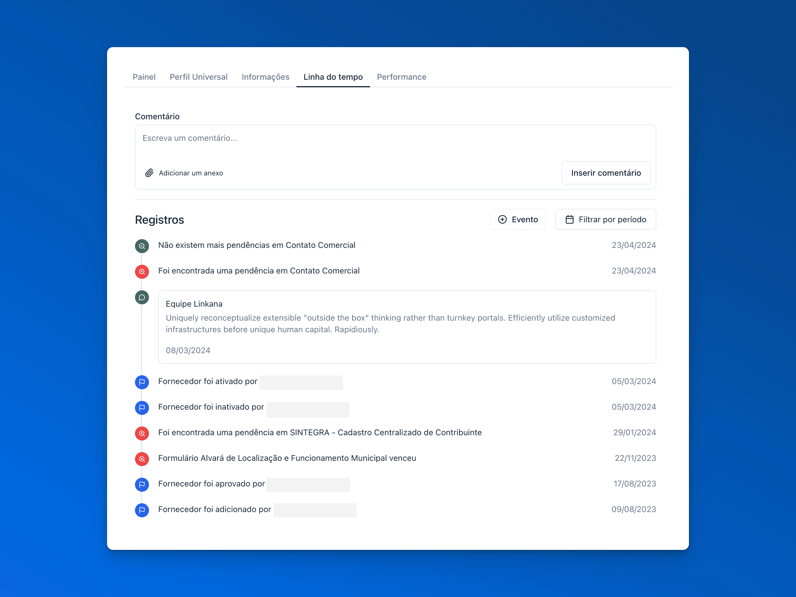 Nova linha do tempo e configuração de formulários