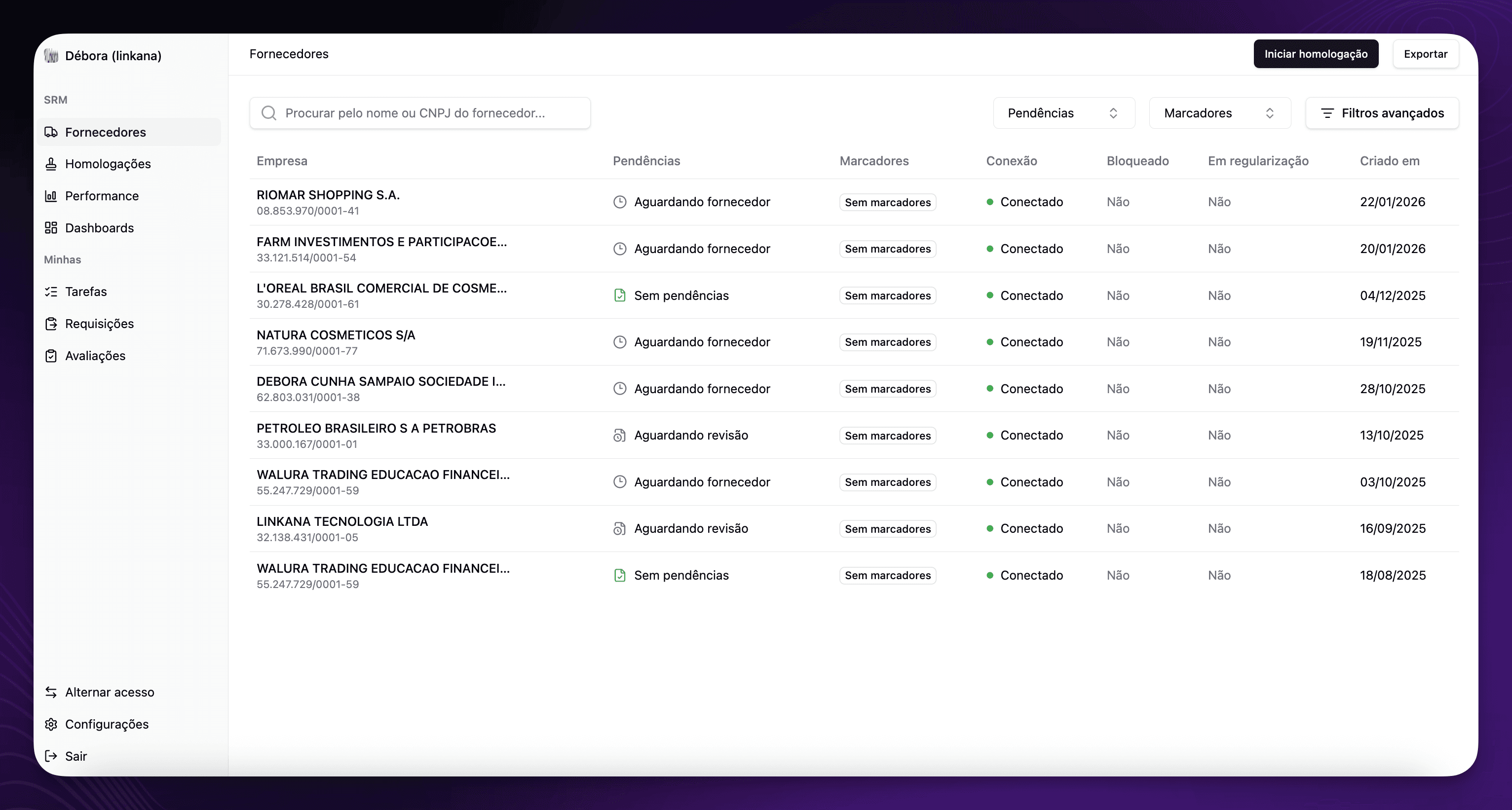 Fornecedores: Nova Listagem