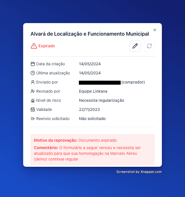 Vencimento de formulários impactando o score de confiança o fornecedor