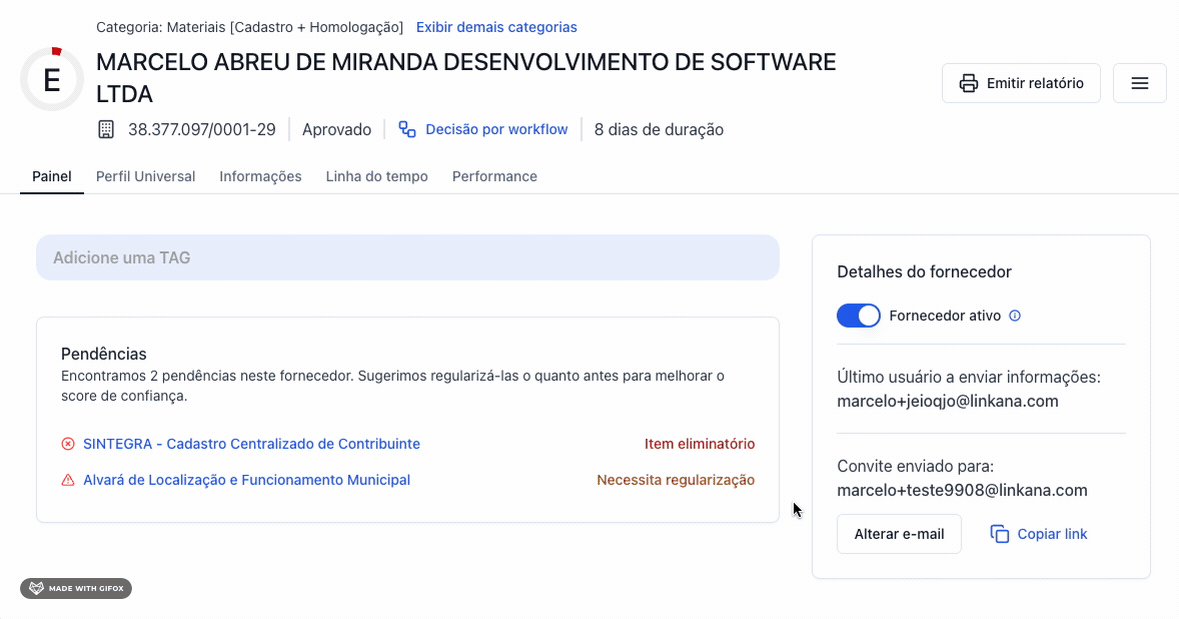 Inativando um fornecedor