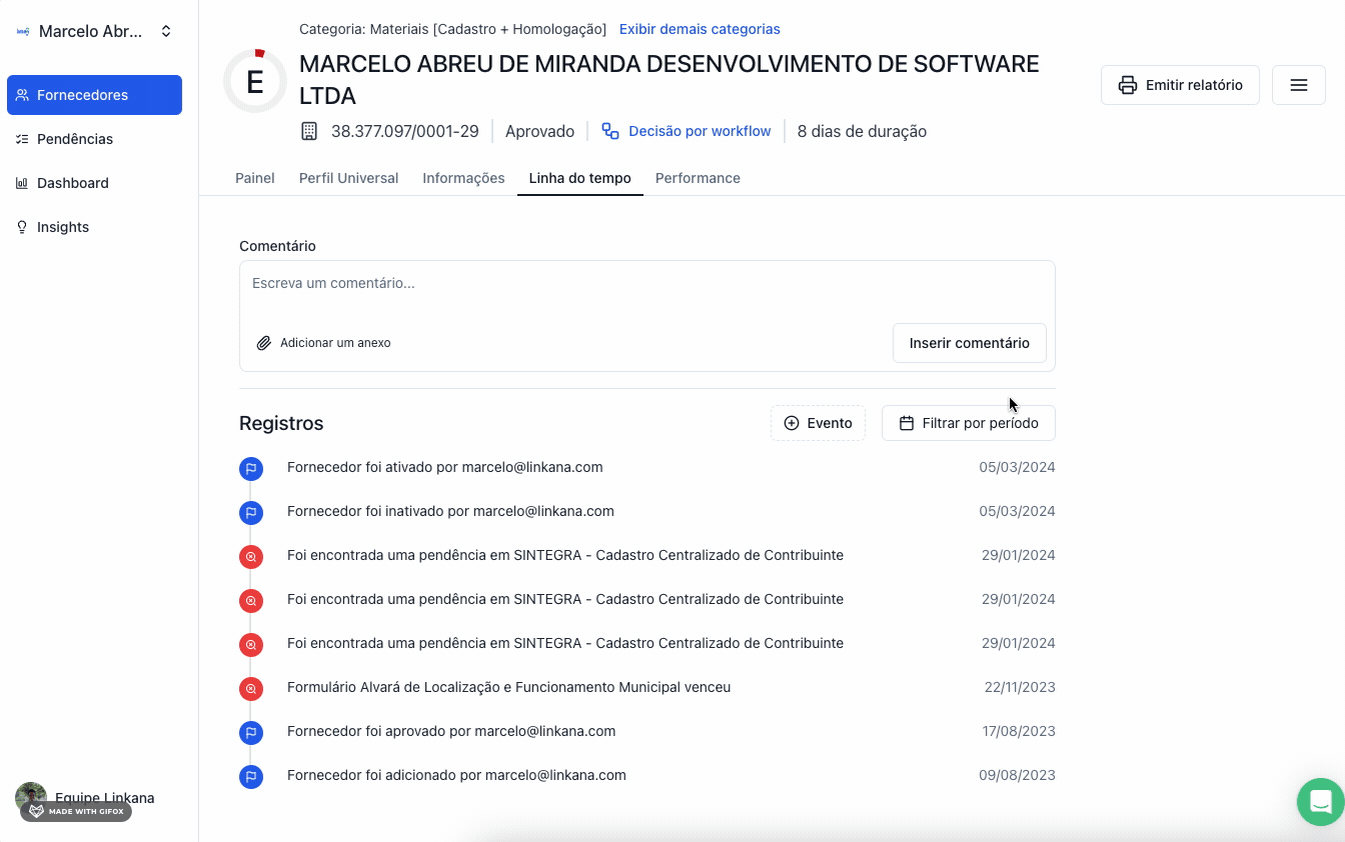 Nova linha do tempo